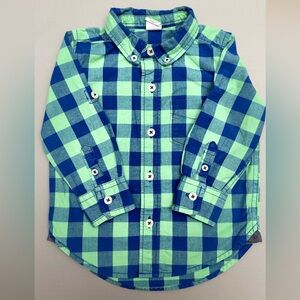 GAP Kids Blue and Green Checkered Button-Down Shirt